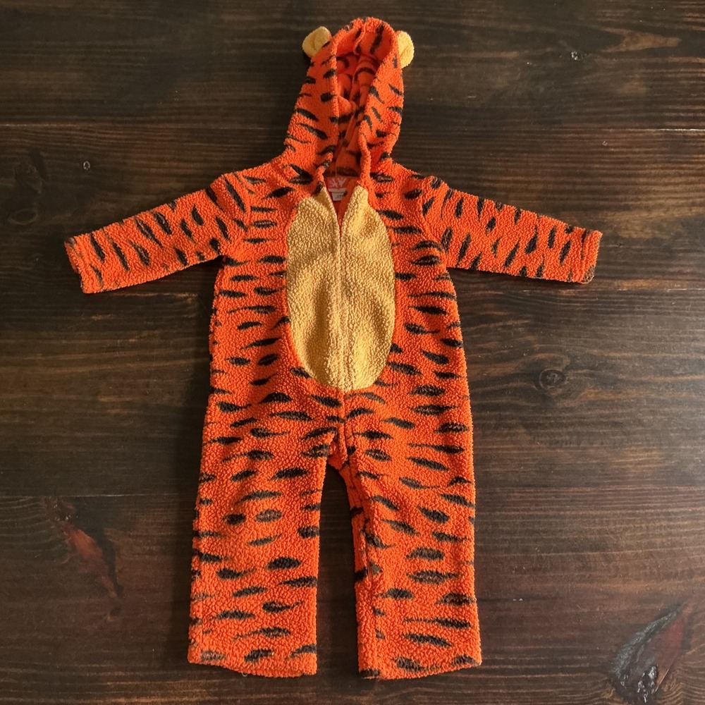 Tigger Tiger Fleece Costume Jumpsuit Toddler 24M Orange Black Zip Hooded